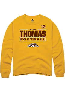 Jordon Thomas Rally Mens Gold Western Michigan Broncos NIL Stacked Box Crew Sweatshirt