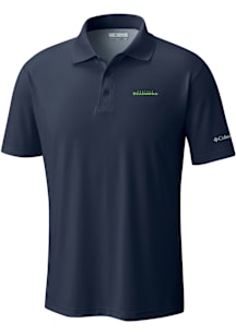Columbia Seattle Seahawks Mens Navy Blue Heat Seal Low Drag Offshore Polo Short Sleeve Polo