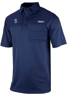 Columbia Seattle Kraken Mens Navy Blue Heat Seal Omni Wick Flycaster Short Sleeve Polo