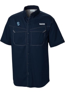 Columbia Seattle Kraken Mens Navy Blue Heat Seal Low Drag Offshore Short Sleeve Dress Shirt