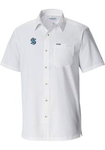 Columbia Seattle Kraken Mens White Heat Seal Slack Tide Camp Short Sleeve Dress Shirt