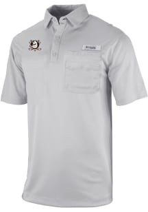 Columbia Anaheim Ducks Mens Grey Heat Seal Omni Wick Flycaster Short Sleeve Polo