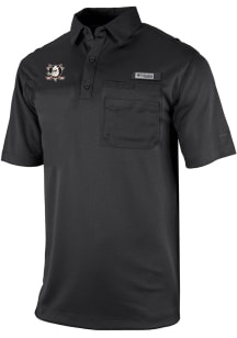 Columbia Anaheim Ducks Mens Black Heat Seal Omni Wick Flycaster Short Sleeve Polo