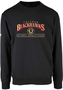 Levelwear Chicago Blackhawks Mens Black Zane Vintage Spellout Long Sleeve Crew Sweatshirt