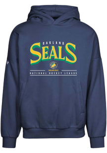Levelwear Oakland Golden Seals Mens Navy Blue Contact Vintage Spellout Long Sleeve Hoodie
