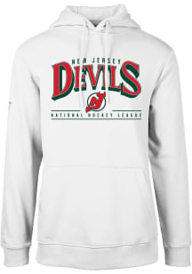 Levelwear New Jersey Devils Mens White Podium Vintage Spellout Long Sleeve Hoodie