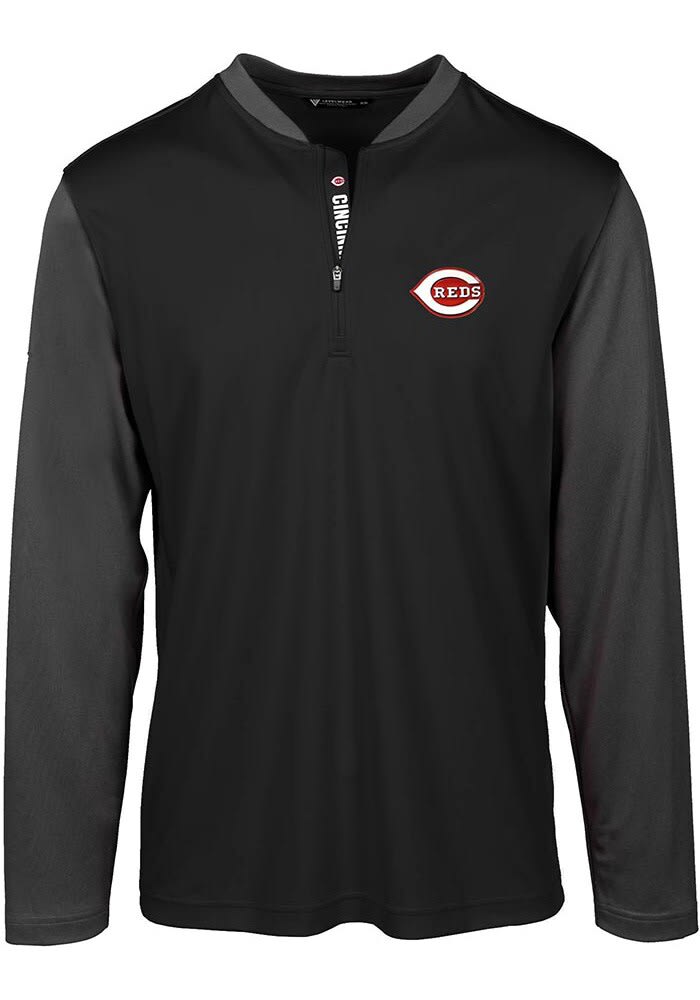 Levelwear Cincinnati Reds Black Draft Long Sleeve 1/4 Zip Pullover, Black, 100% POLYESTER, Size M, Rally House