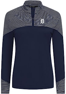 Levelwear Detroit Tigers Womens Navy Blue Classic Stripes Insignia Qtr Zip