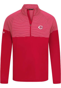 Levelwear Cincinnati Reds Mens Red Classic Stripes Insignia Long Sleeve Qtr Zip Pullover