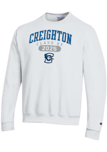 Champion Creighton Bluejays Mens White Class of 2025 Pill Powerblend Long Sleeve Crew Sweatshirt