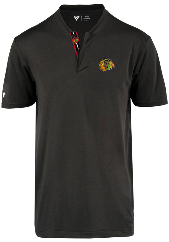 Levelwear Chicago Blackhawks Mens Black Spark Overlap Short Sleeve Polo