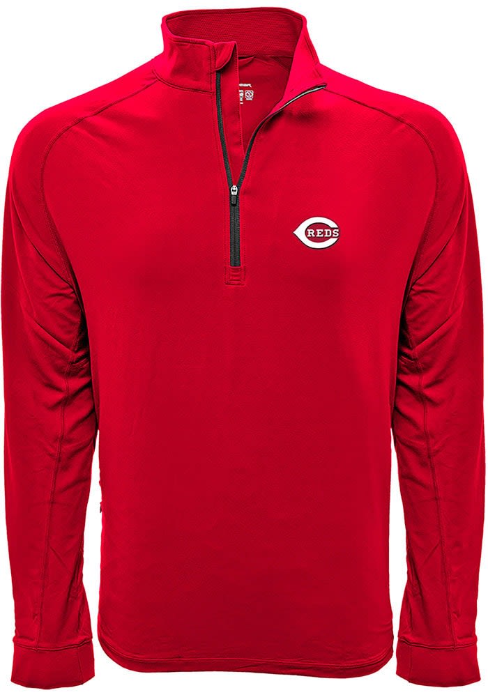 Levelwear Cincinnati Reds Mens Red Peak Embroidery Long Sleeve Qtr Zip Pullover