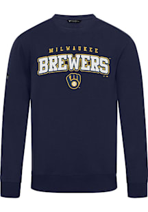 Levelwear Milwaukee Brewers Mens Navy Blue Zane Long Sleeve Crew Sweatshirt