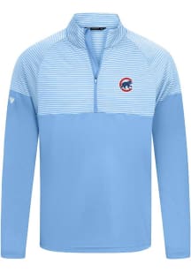 Levelwear Chicago Cubs Mens Light Blue Classic Stripes Long Sleeve Qtr Zip Pullover