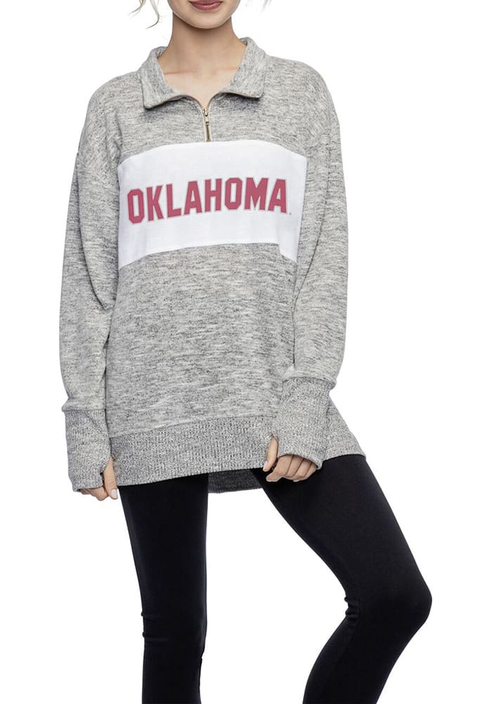 Oklahoma Sooners Womens Grey Cozy Fleece 1/4 Zip Pullover