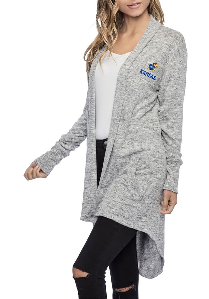 Kansas Jayhawks Womens Grey Cozy Fleece Long Sleeve Cardigan