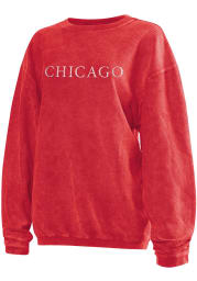Chicago Womens Red Long Sleeve Corded Crew Sweatshirt