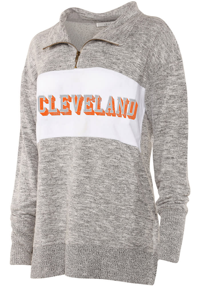 Cleveland Womens Grey Cozy Quarter Zip 1/4 Zip Pullover
