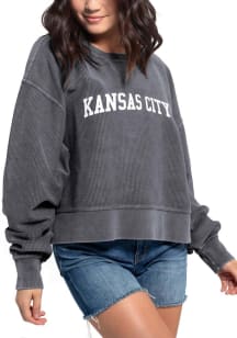 Kansas City Women's Charcoal Corded Boxy Pullover Long Sleeve Crew