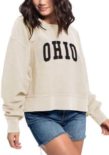 Ohio Women's Natural Corded Boxy Pullover Long Sleeve Crew