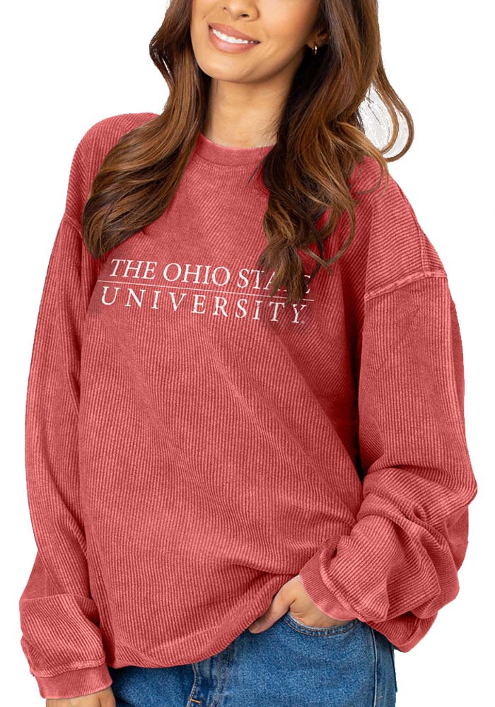 Ohio State Buckeyes Womens Red Corded Crew Sweatshirt