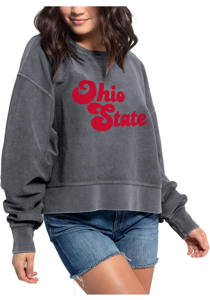 Ohio State Buckeyes Womens Charcoal Corded Boxy Crew Sweatshirt