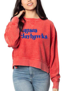 Kansas Jayhawks Womens Red Corded Boxy Crew Sweatshirt