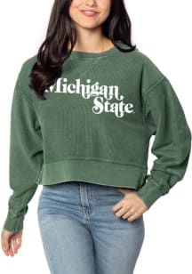 Michigan State Spartans Womens Green Corded Boxy Crew Sweatshirt