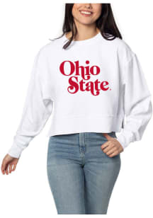 Womens White Ohio State Buckeyes Corded Boxy Crew Sweatshirt