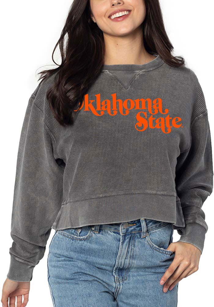 Oklahoma State Cowboys Womens Charcoal Corded Boxy Crew Sweatshirt