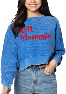 SMU Mustangs Womens Blue Corded Boxy Crew Sweatshirt