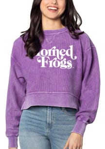 TCU Horned Frogs Womens Purple Corded Boxy Crew Sweatshirt