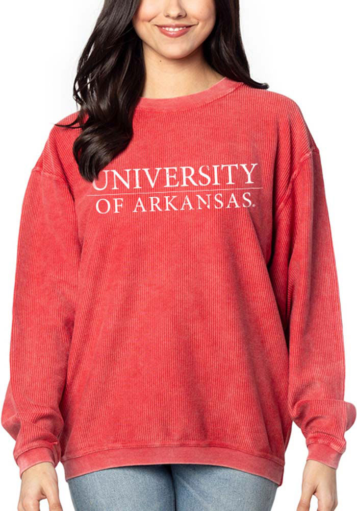 Arkansas Razorbacks Womens Crimson Corded Long Sleeve Crew Sweatshirt