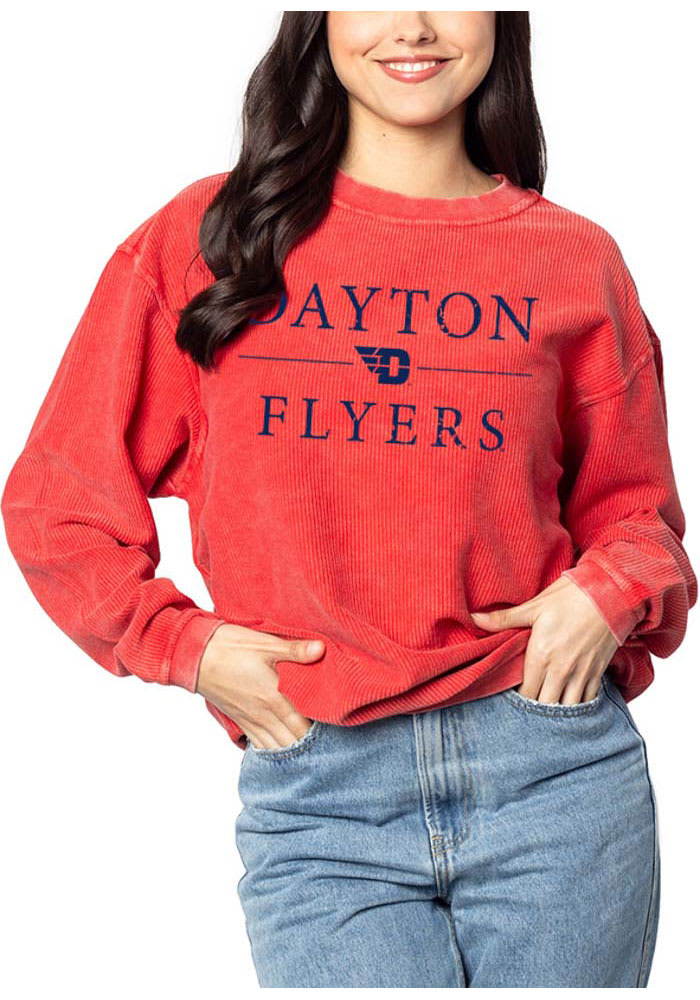 Dayton Flyers Womens Red Corded Crew Sweatshirt