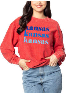 Kansas Jayhawks Womens Red Corded Crew Sweatshirt
