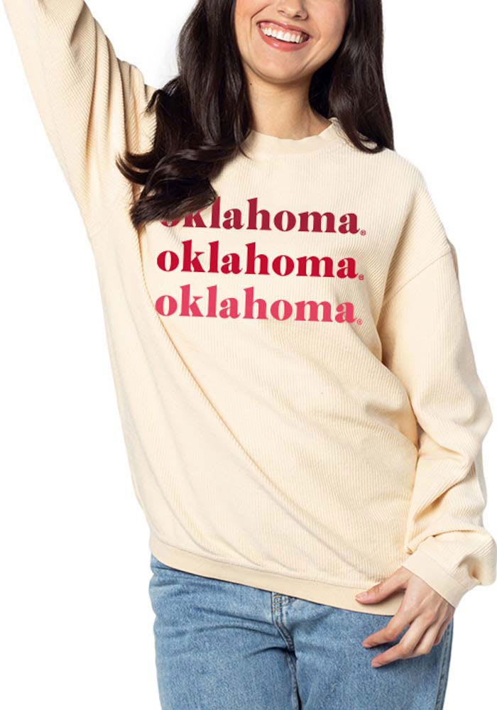 Oklahoma Sooners Womens Natural Corded Crew Sweatshirt
