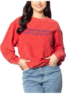 SMU Mustangs Womens Red Corded Crew Sweatshirt