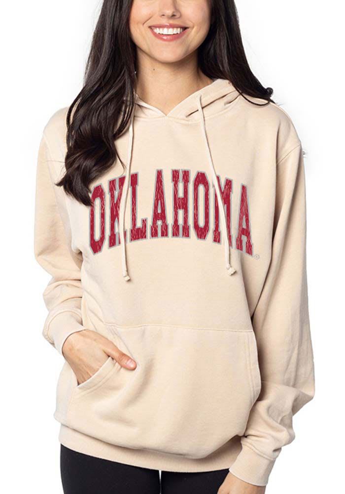 Oklahoma Sooners Womens Oatmeal Everybody Burnout Hooded Sweatshirt