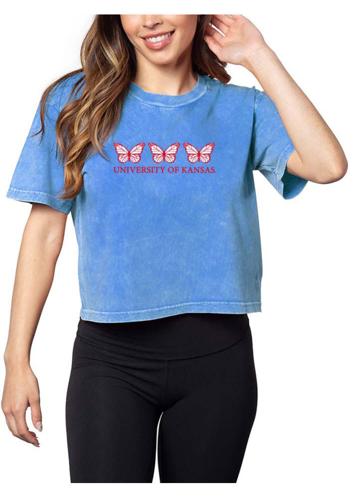 Kansas Jayhawks Womens Blue Short N Sweet Crop Short Sleeve T-Shirt