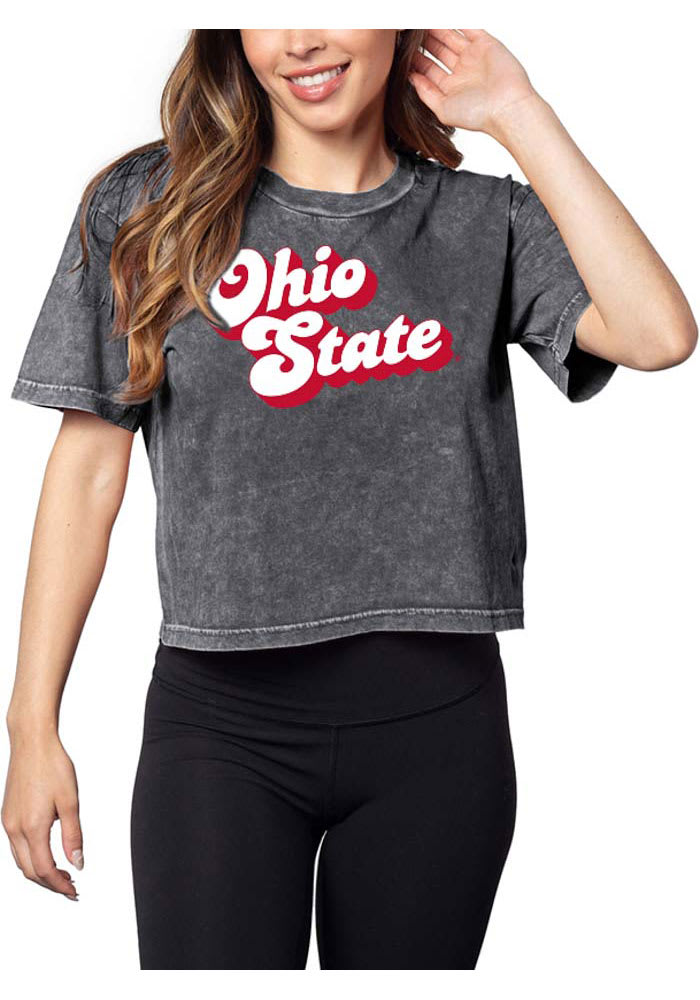 Ohio State Buckeyes Womens Grey Short N Sweet Crop Short Sleeve T-Shirt