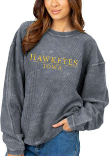 Iowa Hawkeyes Womens Charcoal Corded Crew Sweatshirt