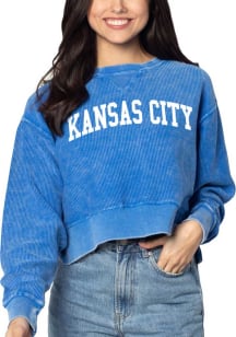 Kansas City Womens Blue Boxy Pullover Crew Sweatshirt