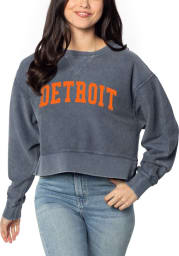 Detroit Womens Navy Blue Boxy Pullover Crew Sweatshirt