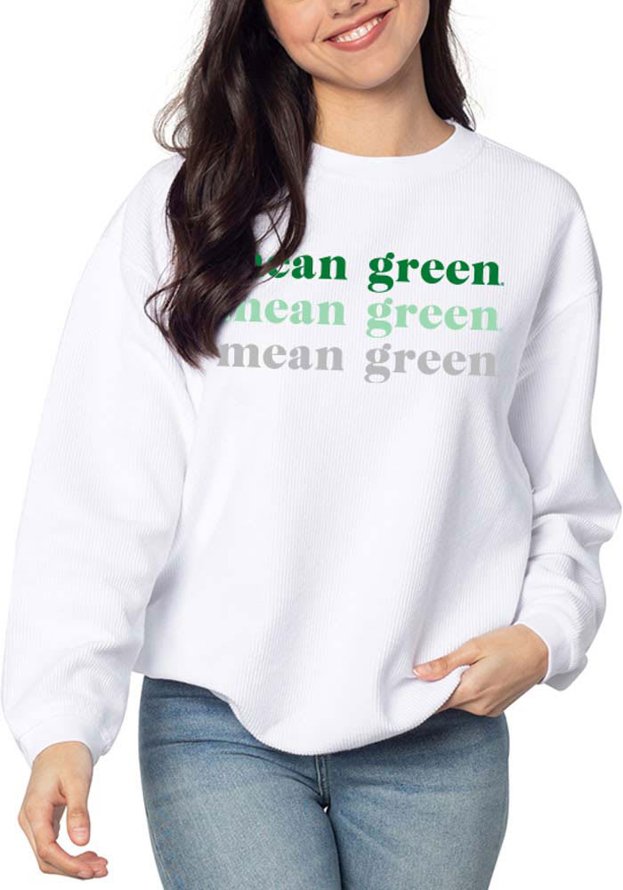 North Texas Mean Green Womens White Corded Crew Sweatshirt