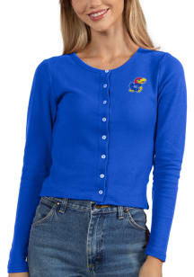 Kansas Jayhawks Womens Blue Button Front Long Sleeve Cardigan