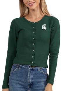 Michigan State Spartans Womens Green Button Front Long Sleeve Cardigan