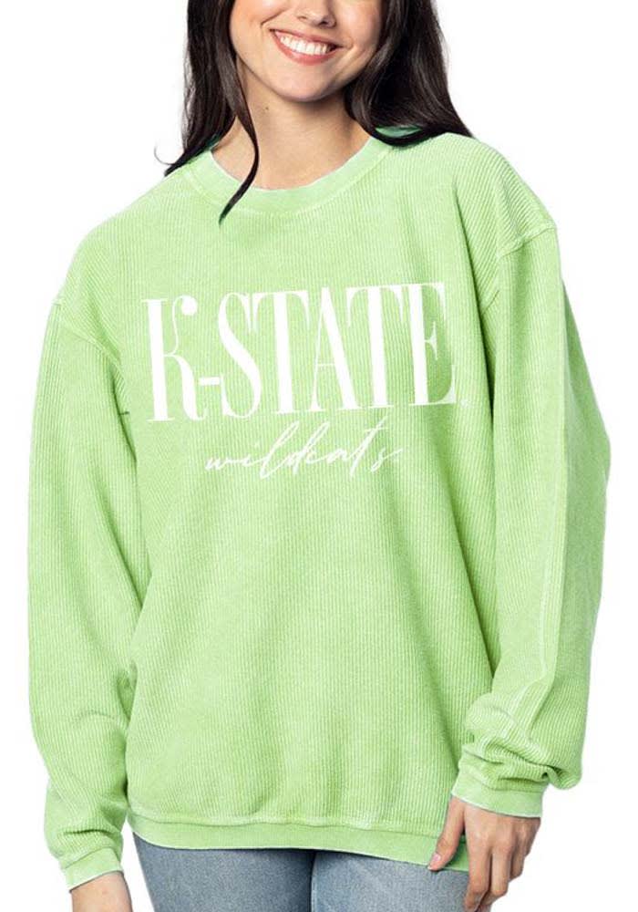 K-State Wildcats Womens Green Corded Crew Sweatshirt