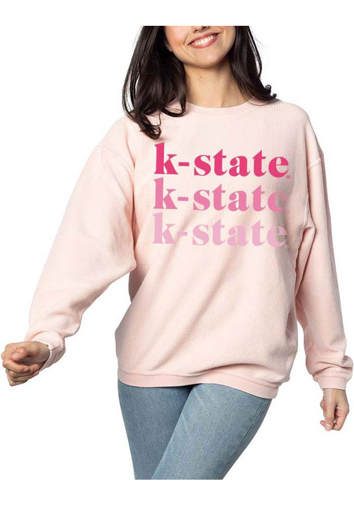 K-State Wildcats Womens Pink Corded Crew Sweatshirt