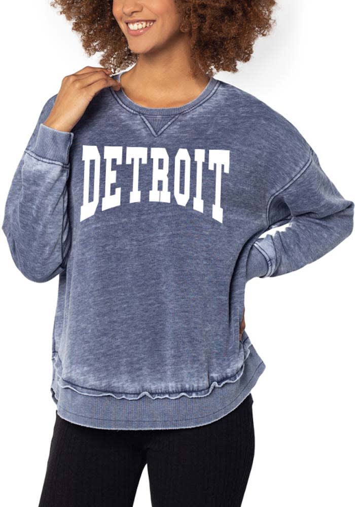 Detroit Womens Navy Blue Campus Pullover Crew Sweatshirt