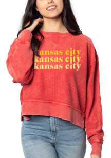 Kansas City Womens Red Corded Boxy Pullover Crew Sweatshirt